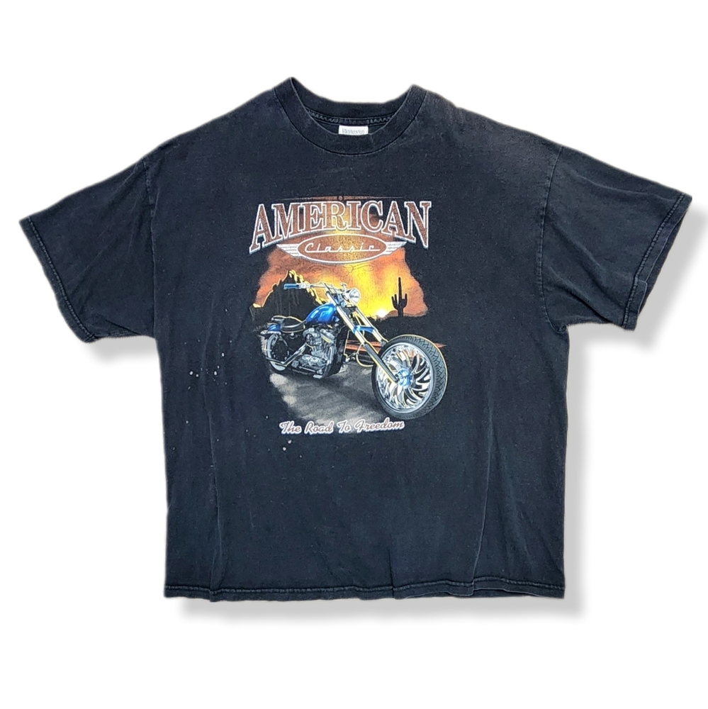 Vintage Motorcycle " American Classic " - " The Road To Freedom " Biker T-Shirt - Picture 1 of 7